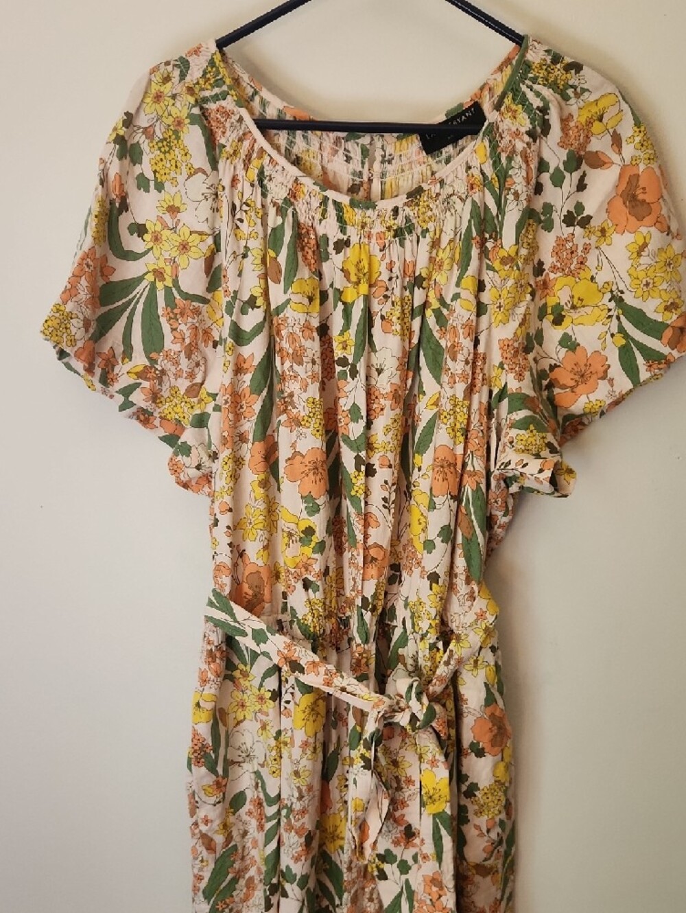 Lane Bryant 26 Jumpsuit Pastel Floral Flutter Sleeve Wide Leg Smocked - Picture 4 of 12